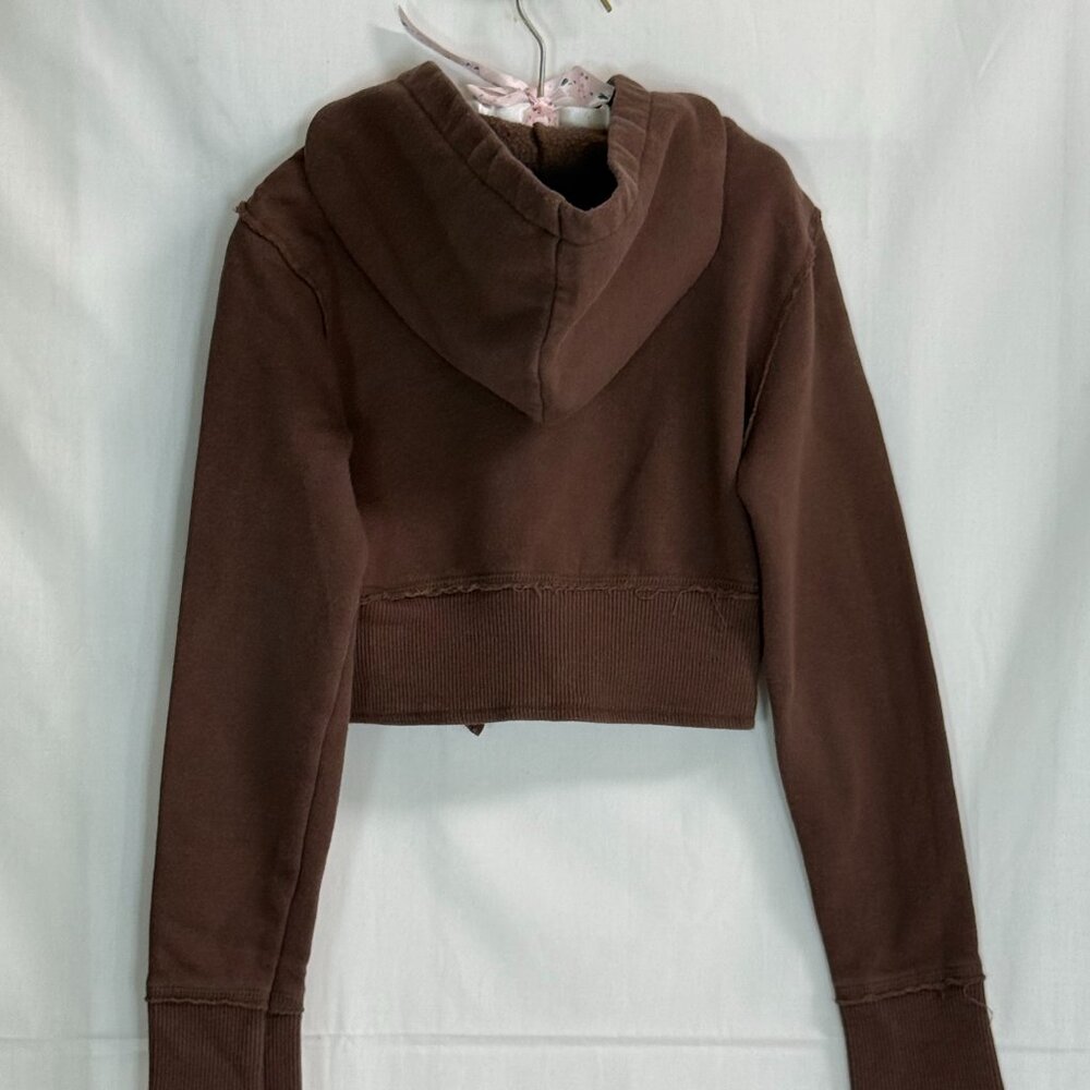 VTG Limited Too "02" Girl's Cropped Hooded Full Zip Jacket w/ Tie - Brown-Size 7 - Picture 5 of 5